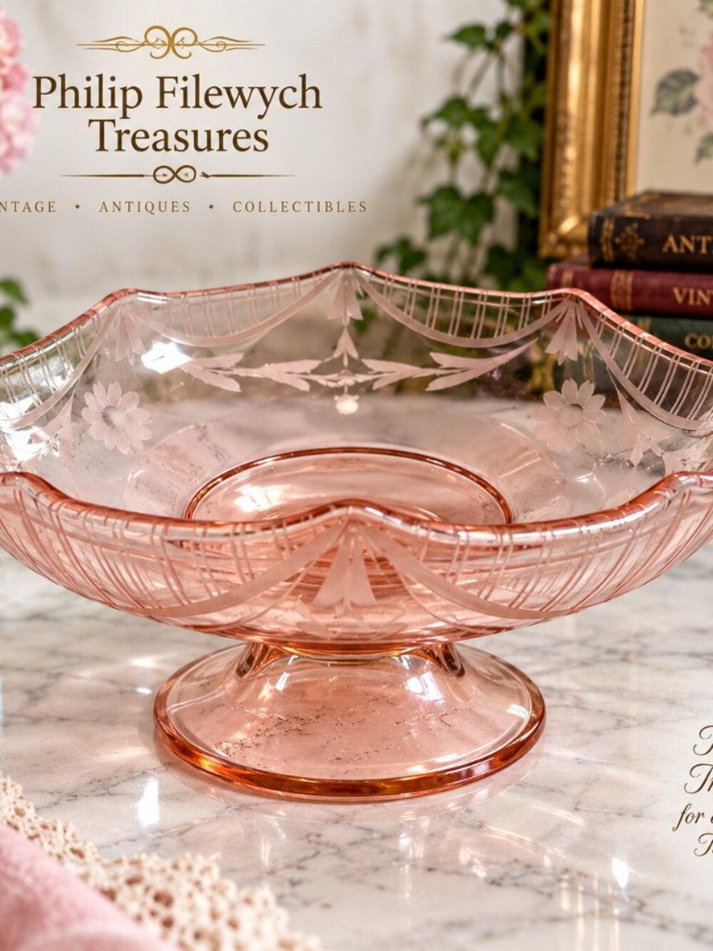 CB-15--Vintage 1930s Federal Glass Pink Depression Glass Console Serving Bowl 10